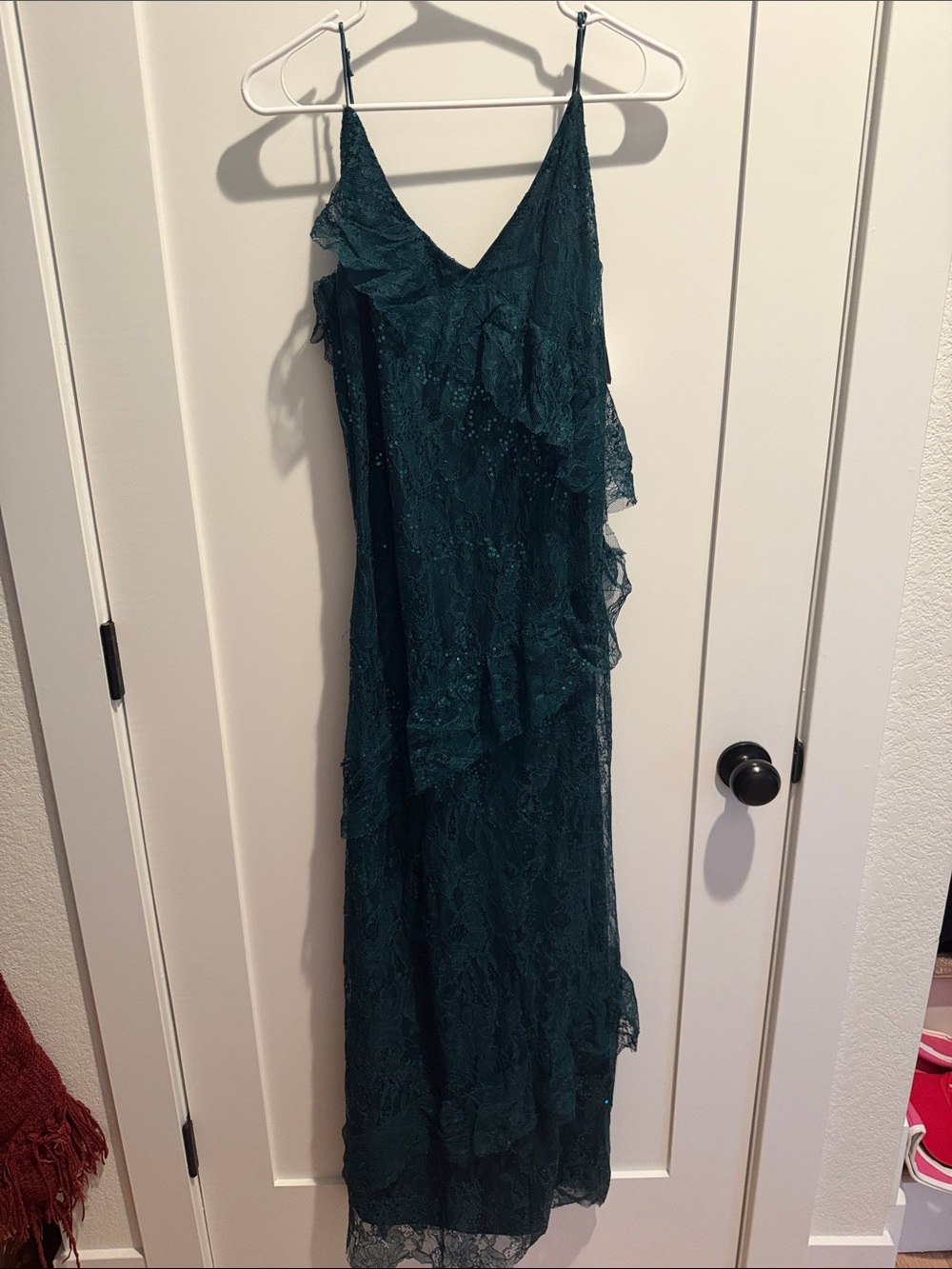 Altar'd State Teal Lace Ruffle Slip Dress
